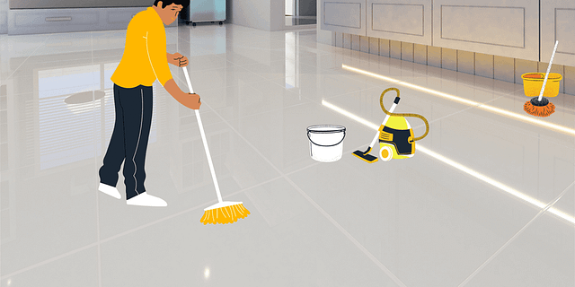 In this image you can a man who wipe the floor. If you want to hire home cleaning service in jaipur than contact us.